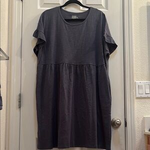 Dark Gray Ruffle short Sleeve baby doll Dress with pockets woman’s size 16-18